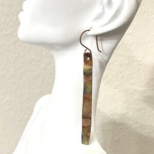 Artisan Flame‎ Painted Copper Mod Brutalist Dangle Long earrings chunky MCM USA